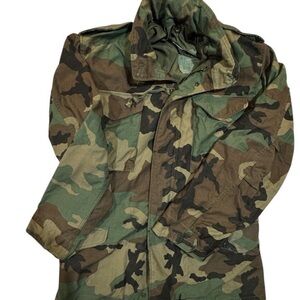 Vintage Camo USGI M-65 Woodland Field Jacket Small Long – Cold War Era